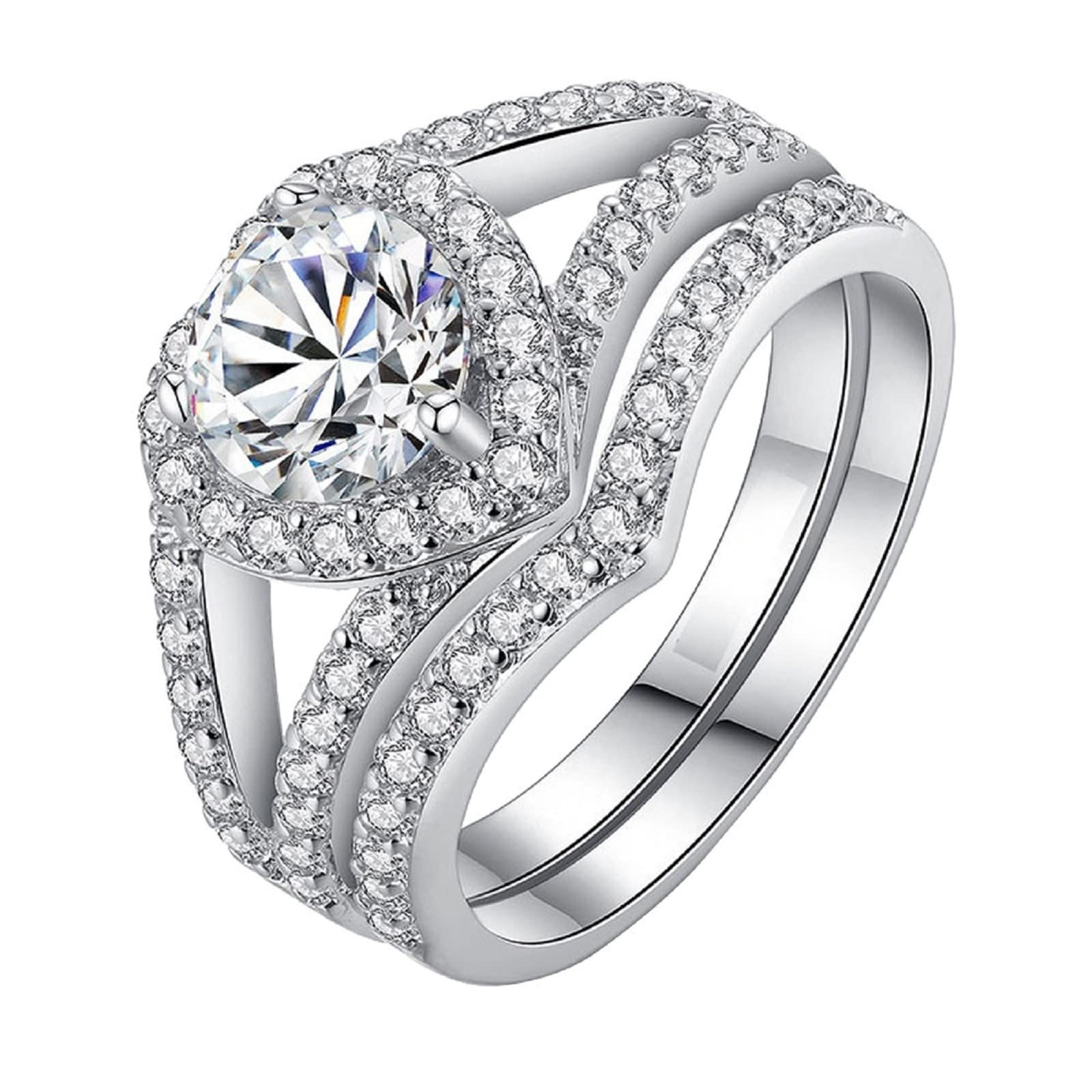 Elegant Zirconia Engagement Ring Set for Women - Vintage Fashion Jewelry with Creative Design, Perfect for Weddings, Anniversaries & Special Occasions