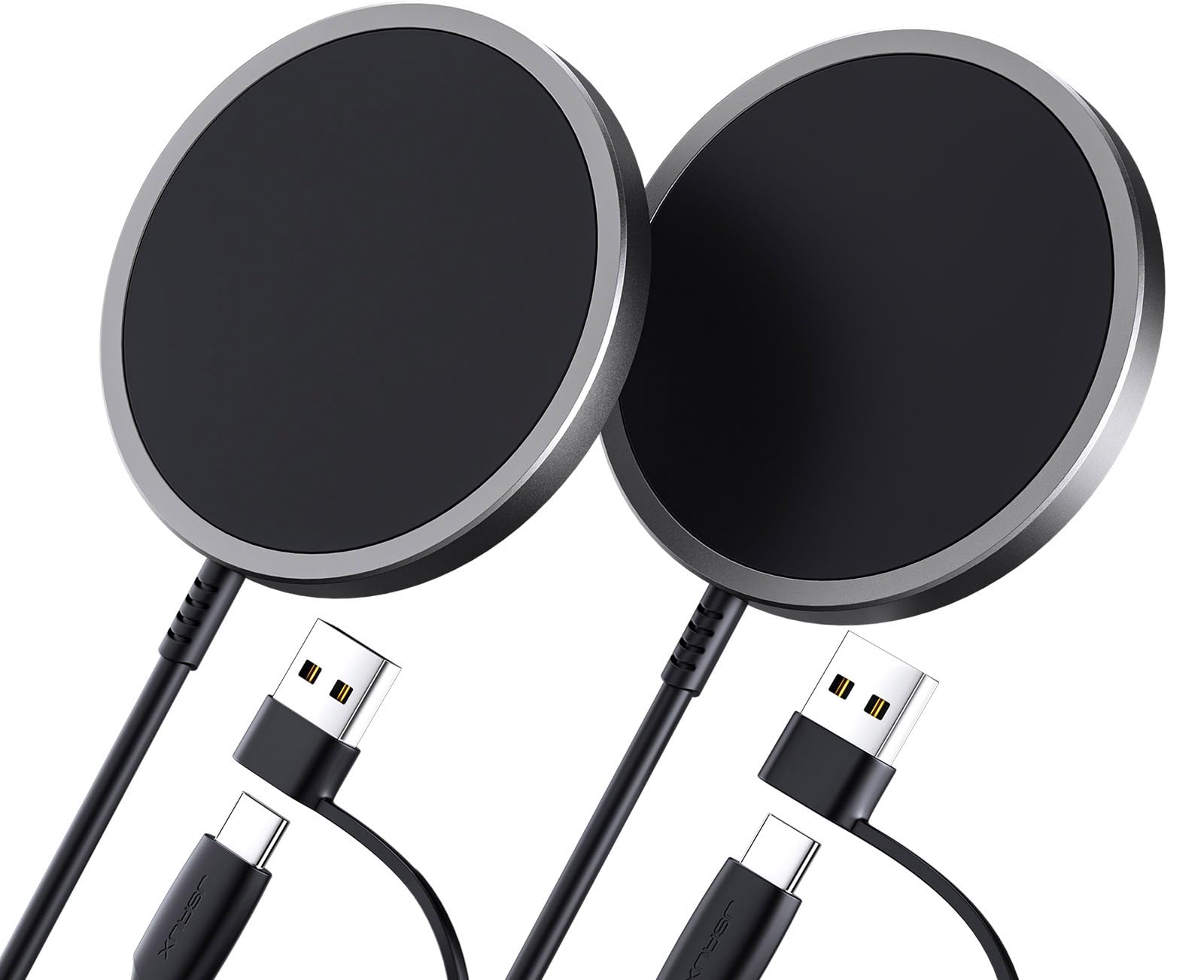 JSAUX 2-Pack Magnetic Wireless Charger - Compatible with MagSafe for iPhone 16/15/14/13/12 Series & AirPods - Fast Wireless Charging Pad for Home, Office & Travel (Black)