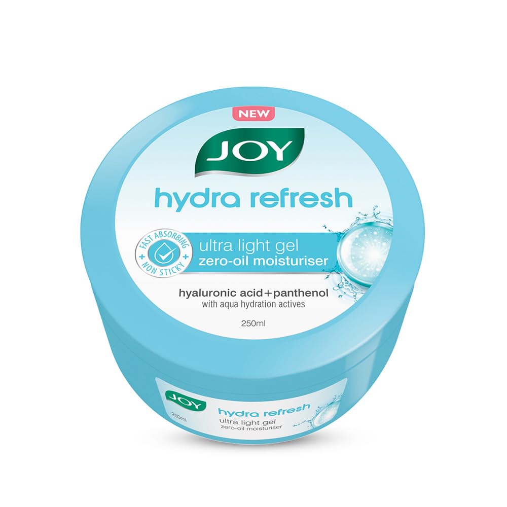 Joy Hydra Refresh Ultra-Light Gel Moisturizer - 48 Hour Hydration with Hyaluronic Acid | Oil-Free Face & Body Moisturizer for Oily, Dry & Combination Skin | 250ml | Perfect for Daily Skincare Routine & Travel