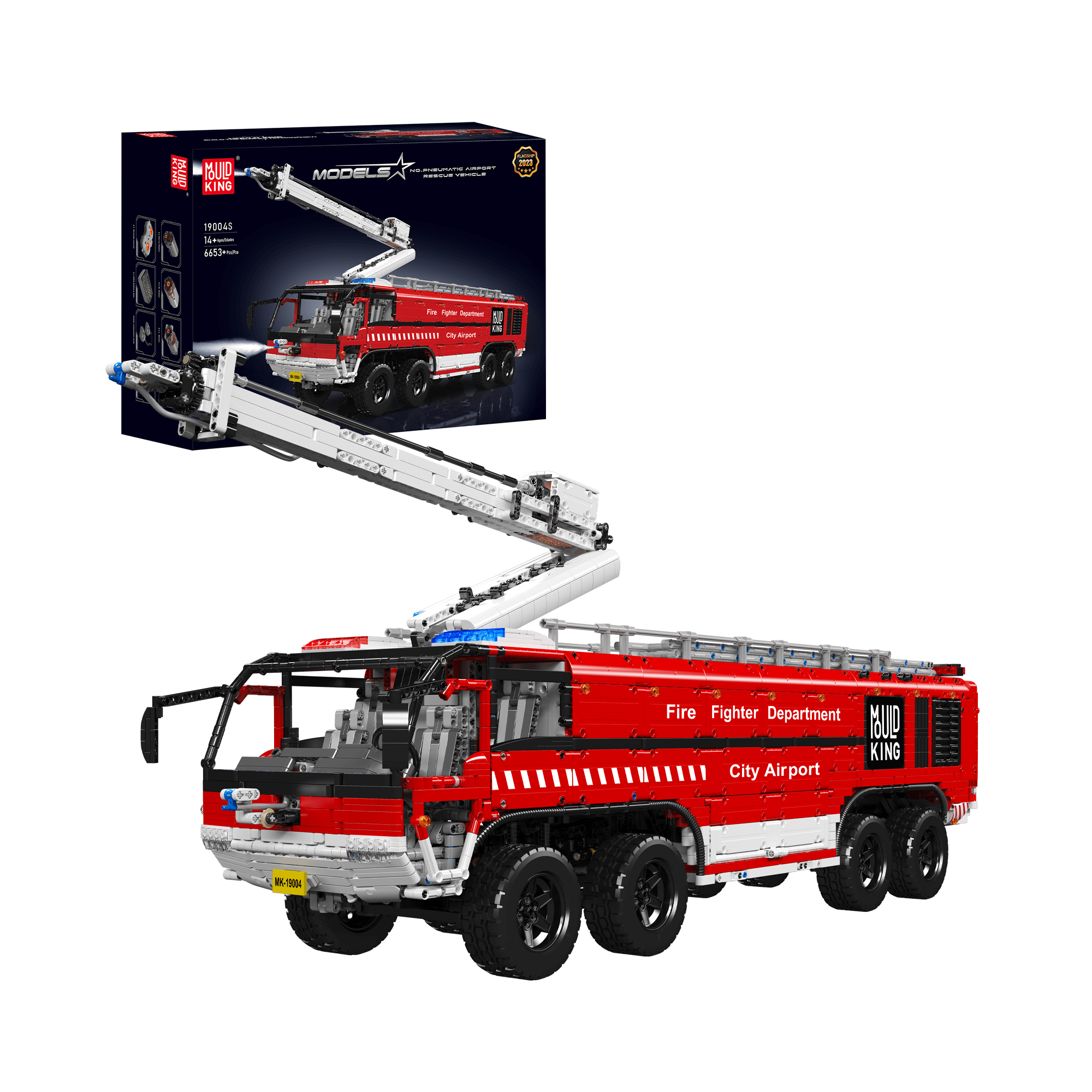 MOULD KING 19004S RC Pneumatic Airport Rescue Vehicle Building Set - 6,653 PCS STEM Toy for Kids & Adults | Remote Control Construction Model for Aviation Enthusiasts, DIY Engineering Project & Collector's Display