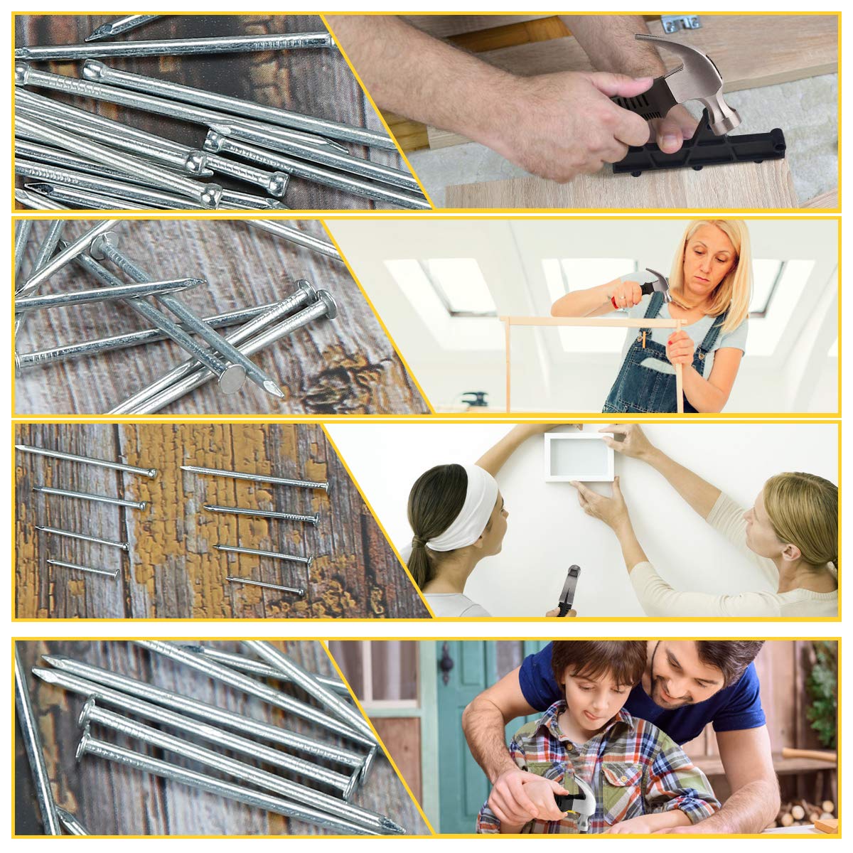 KURUI 700-Piece Small Nails & 8oz Mini Hammer Set - Picture Hanging Kit with 280 Wall Nails & 280 Finishing Nails for Wall Decor, Roofing, and DIY Projects | Perfect for Home Improvement, Picture Frames, and Crafting