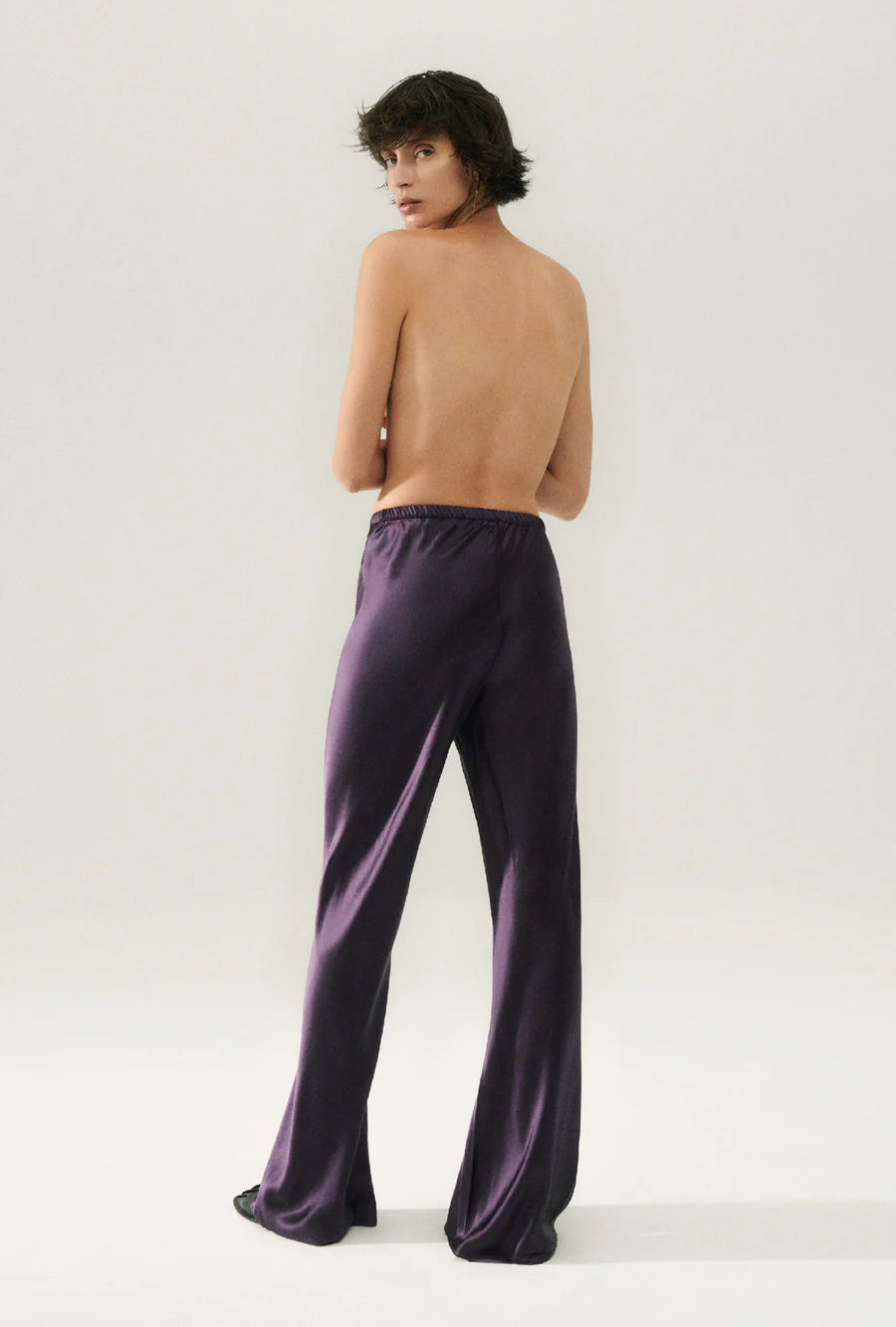 BIAS CUT PANTS in Blackberry Color - Women's High Waist Flowy Trousers for Office, Casual Wear & Special Occasions