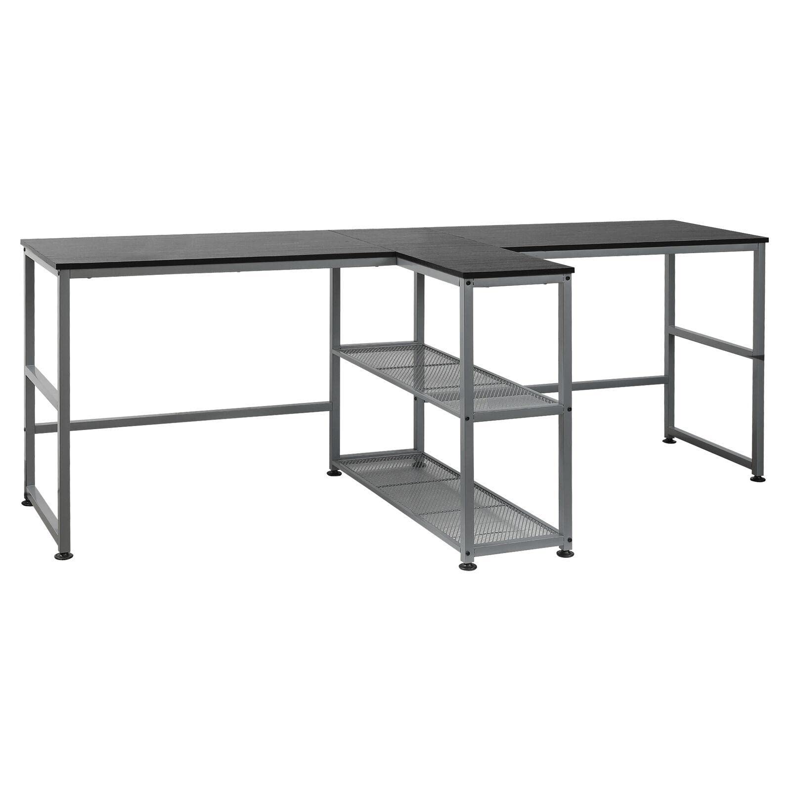 Two Person Desk with Storage Shelves for Home Office & Workspace