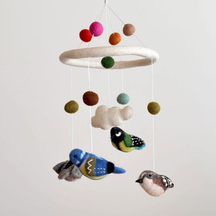 Handmade Felt Bird Mobile for Nursery Decor - Colorful Hanging Crib Mobile with 5 Adorable Birds, Perfect Baby Shower Gift & Soothing Visual Stimulation for Newborns (Use in Nurseries, Bedrooms, or as a Unique Baby Gift)