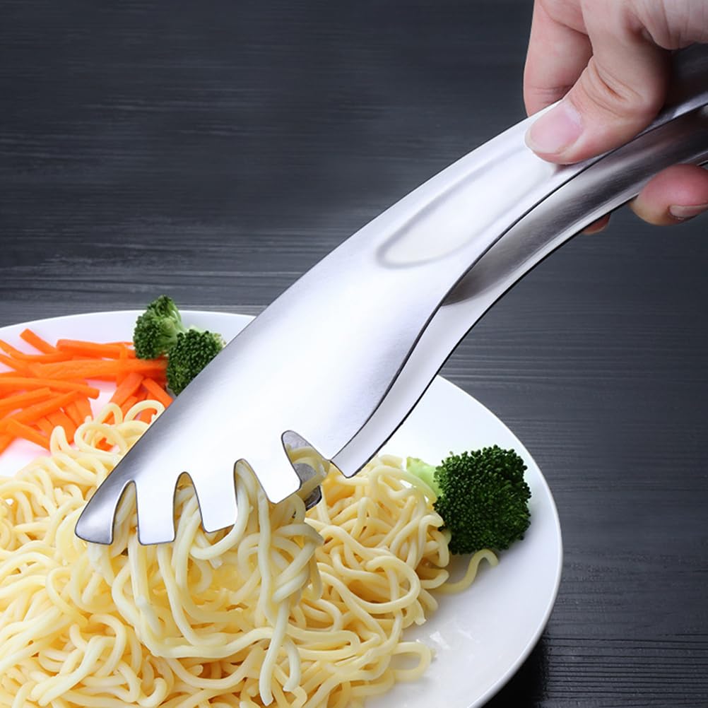 3Pcs Stainless Steel Spaghetti Tongs - Pasta Serving Utensils with Metal Teeth for Salad, Vegetables & Noodles - Perfect for Kitchen, Restaurants & Outdoor BBQ Parties (Large Size)