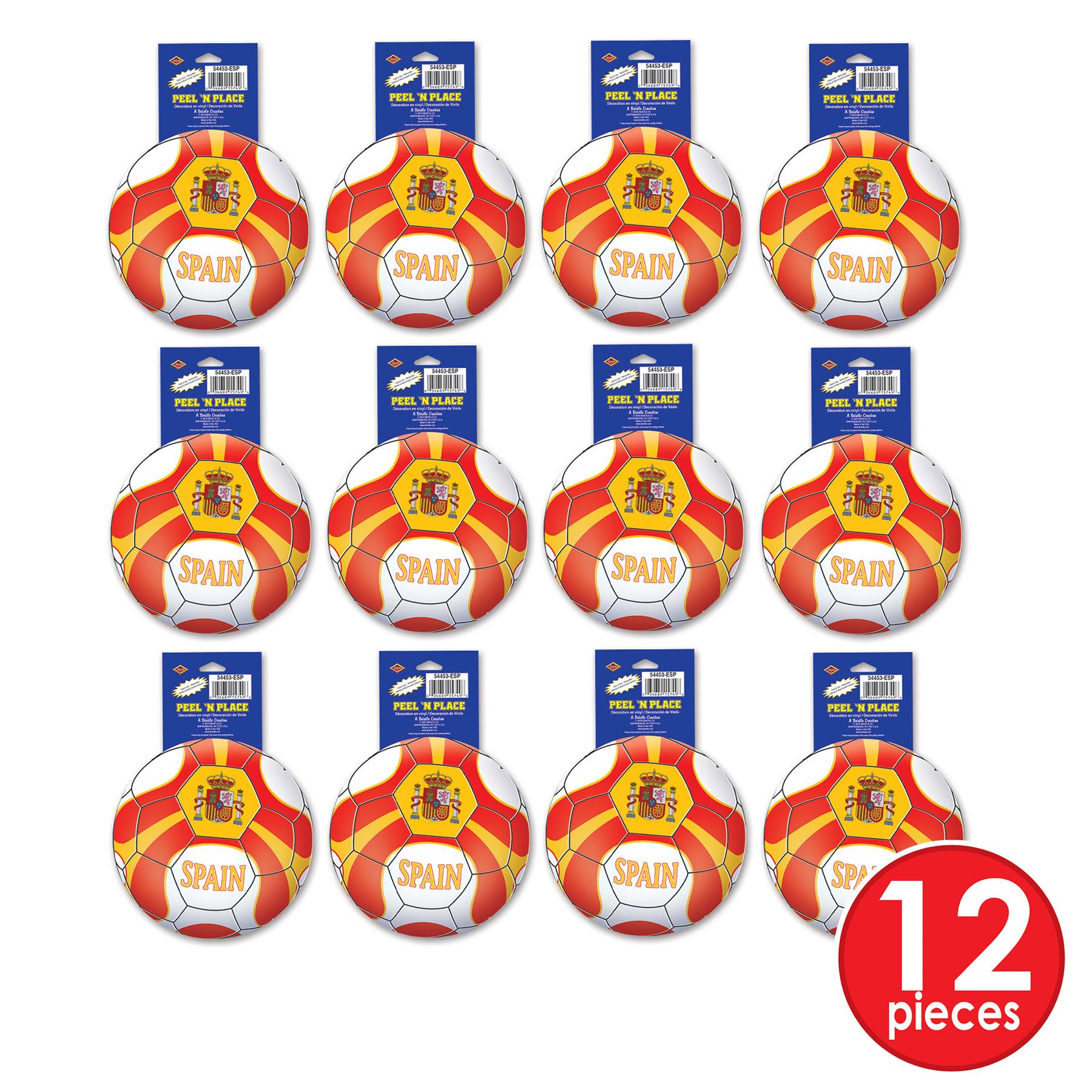 12-Piece Beistle Soccer Party Peel 'N Place Clings - Spain Team Decorations for Birthday, Game Day & Sports Themed Events