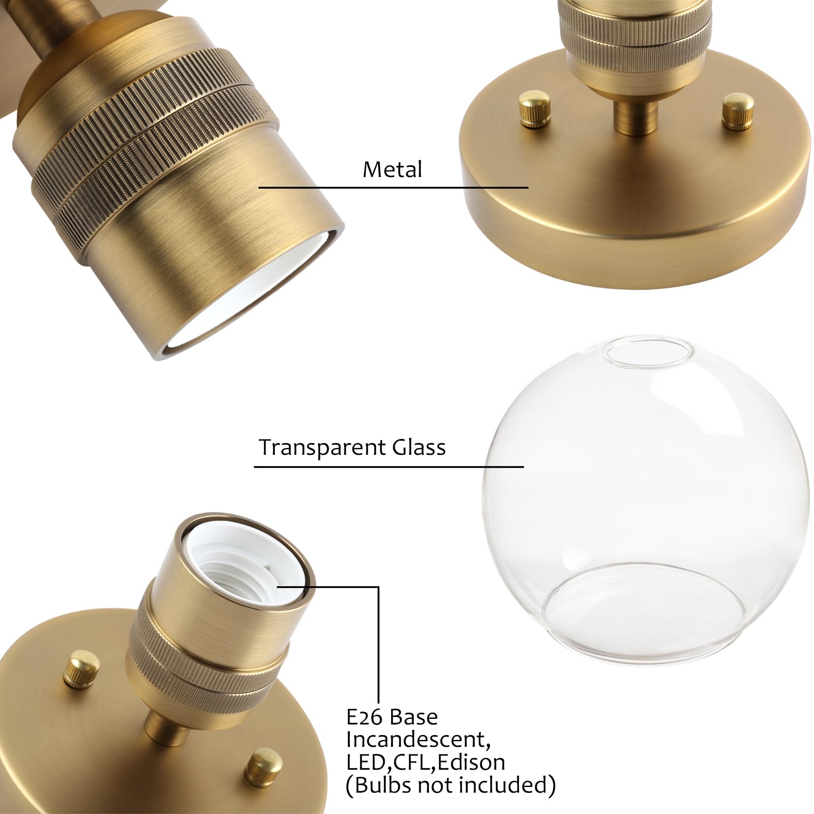Pathson Globe Glass Flush Mount Ceiling Light - 1-Light Round Industrial Style Fixture for Hallway, Kitchen, Living Room, Bathroom & Bedroom | Perfect for Modern Homes, Apartments and Office Spaces