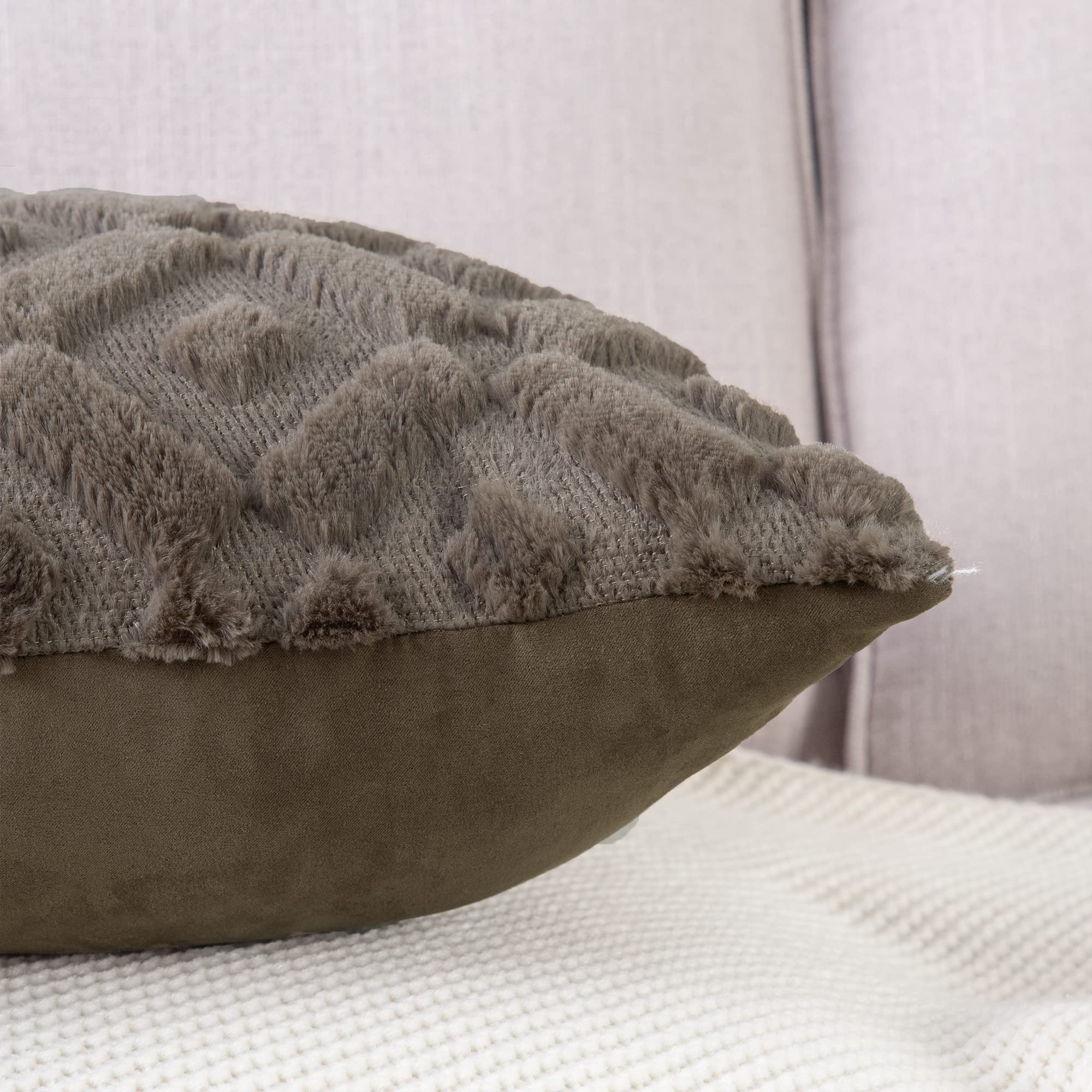 Premium Set of 2 Taupe Plush Wool Throw Pillow Covers 12x20 Inch - Soft Velvet Rectangular Cushion Covers for Sofa, Bed & Living Room Decor | Cozy Home Accessories for Winter Comfort