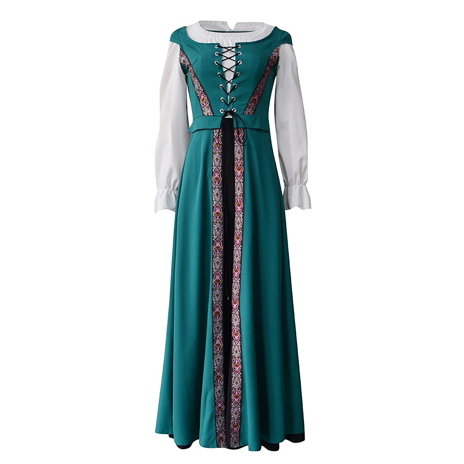 FAVIPT Plus Size Renaissance Dresses for Women - Gothic Long Sleeve Medieval Maxi Dress for Cocktail Parties & Formal Events | Victorian Style Elegant Evening Gown for Cosplay, Halloween & Historical Reenactments