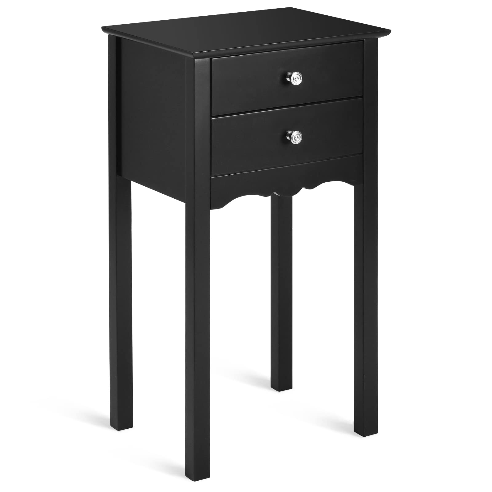Giantex Black End Table with 2 Drawers - Multi-Purpose Nightstand, Side Table for Living Room, Bedroom & Office - Compact Accent Furniture for Small Spaces (1-Piece)