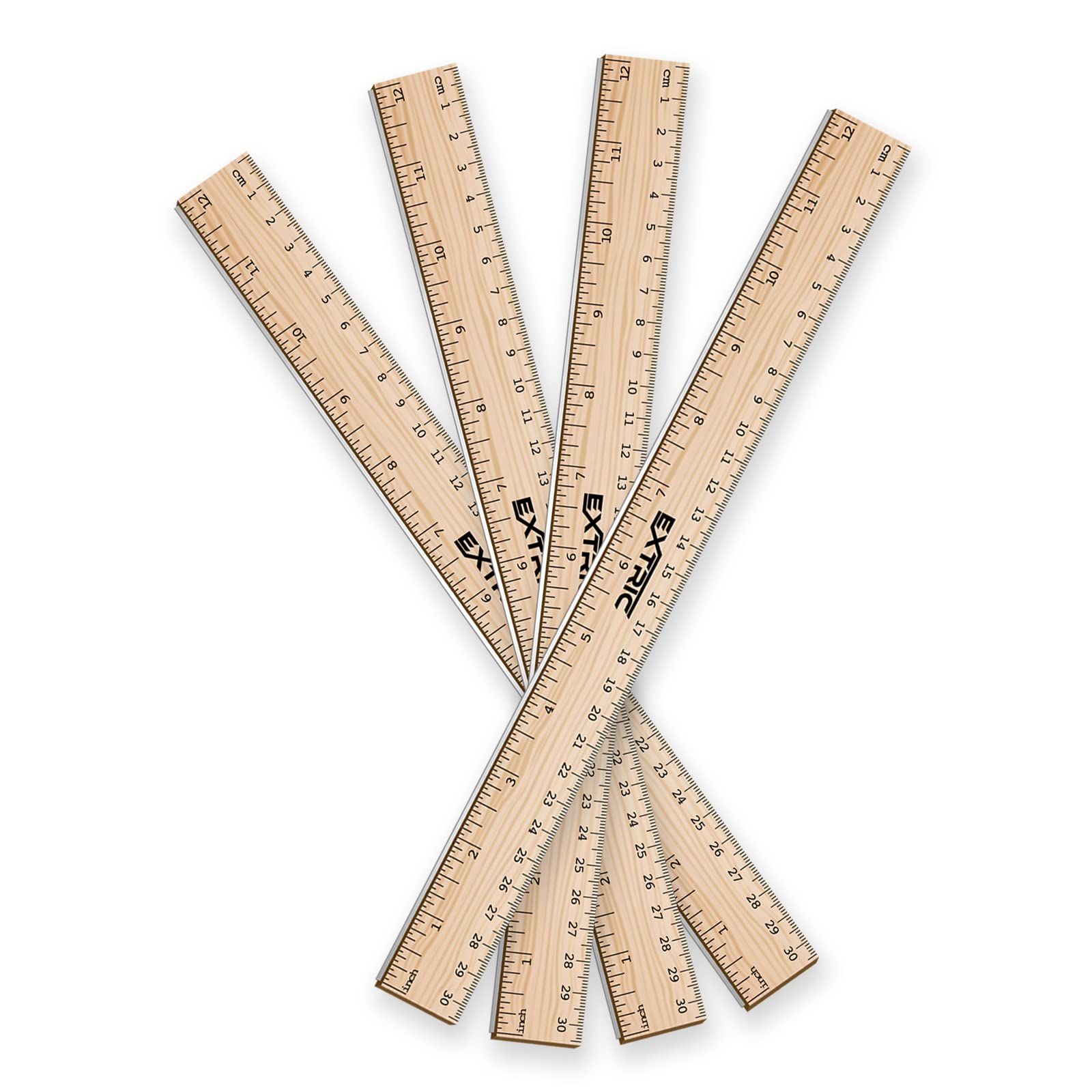 4-Pack 12 Inch Wood Rulers with Metal Edge - Durable School, Office & Home Measuring Tools for Students, Teachers & DIY Projects