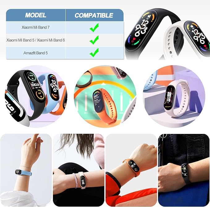 3 Pack Waterproof Replacement Bands for Xiaomi Mi Band 7/6/5 & Amazfit Band 5 - Soft Silicone Sports Wristbands for Men & Women - Perfect for Swimming, Running & Everyday Wear