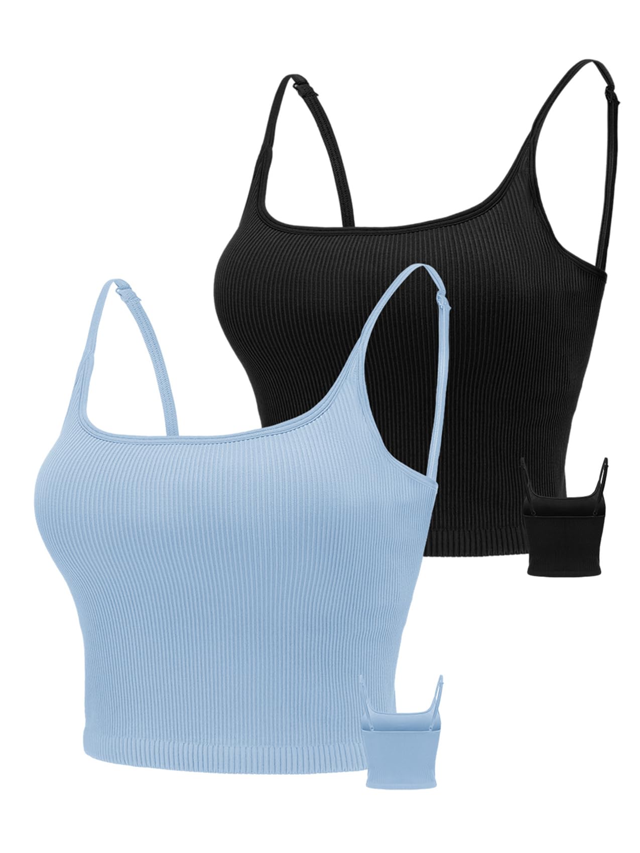 Chilylori Seamless Sports Bra & Cropped Tank Top 2-Pack - Adjustable Straps, Ribbed Workout Tops for Women | Yoga, Gym, Running & Casual Wear
