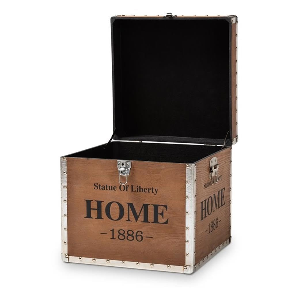 BOWERY HILL Beige Fabric and Wood Storage Ottoman - Versatile Footrest, Extra Seating & Living Room Storage Solution