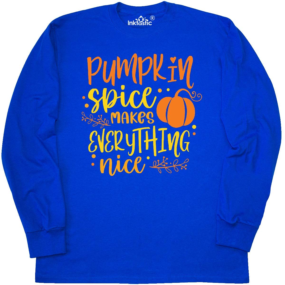 Inktastic Thanksgiving Pumpkin Spice Makes Everything Nice Long Sleeve T-Shirt | Fall Holiday Graphic Tee | Cozy Thanksgiving Outfit for Family Gatherings & Autumn Festivals