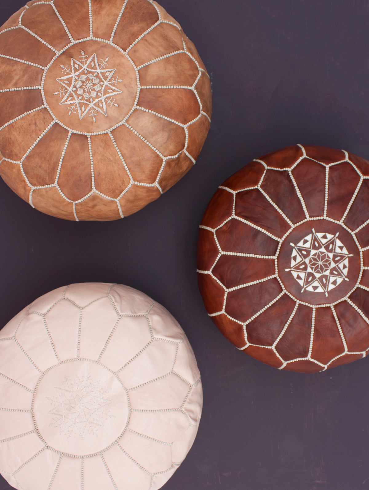 Handmade Moroccan Leather Pouffe Ottoman - Genuine Leather Footstool, Chestnut Brown - Perfect for Living Room, Bedroom, or Boho Home Decor