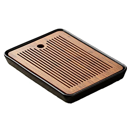 Premium Bamboo Tea Tray with Water Storage - Traditional Chinese Style Ceramic Base Serving Tray for Kungfu Tea Set | Perfect for Home, Office & Tea Ceremonies | Durable Tea Table Accessory for Daily Use & Gifts