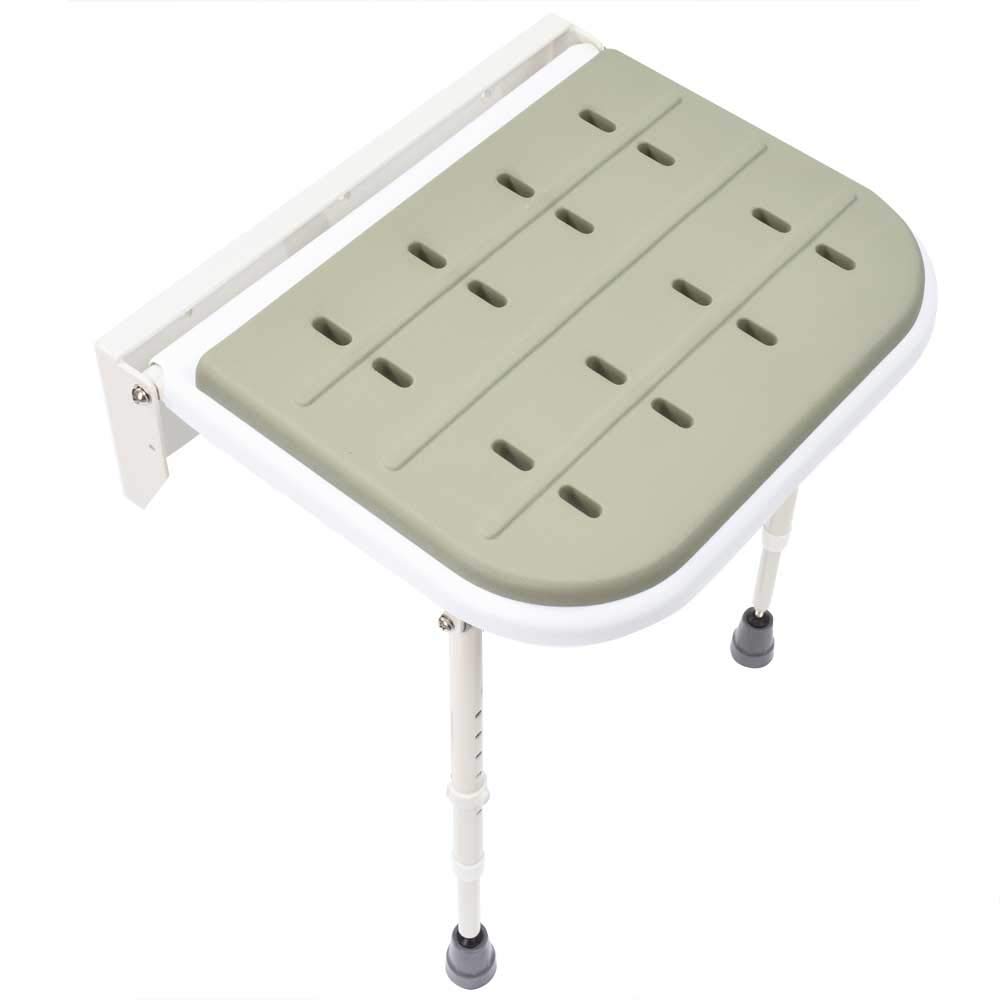 NRS Healthcare Wall Mounted Folding Shower Seat with Padded Seat & Adjustable Legs - Safe Bathroom Shower Chair for Elderly & Disabled - Ideal for Small Spaces & Home Care Use