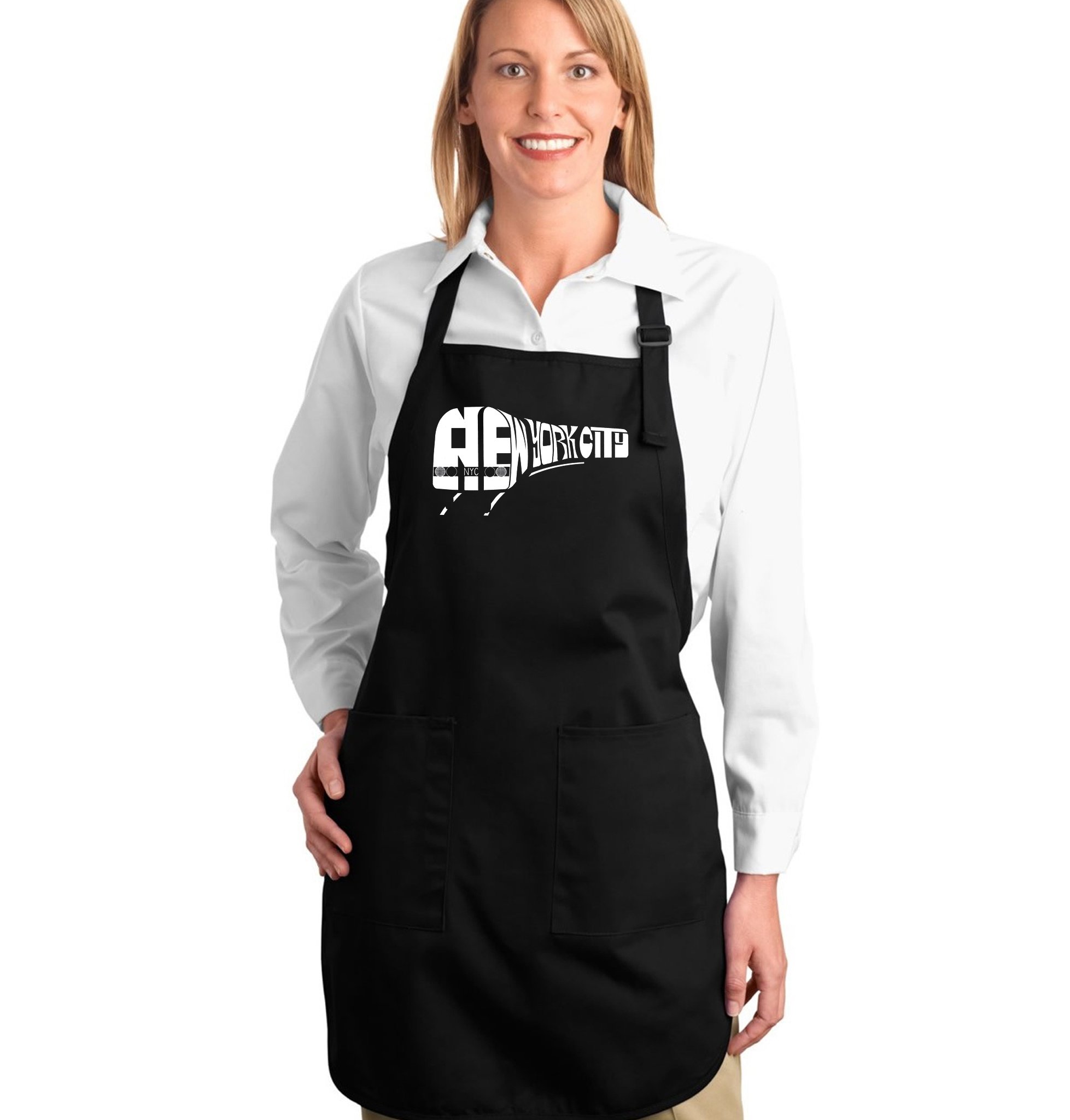 LA POP ART Word Art Apron - Vintage NY Subway Style Kitchen Apron for Cooking, Baking & Grilling - Perfect Gift for Chefs & Home Cooks