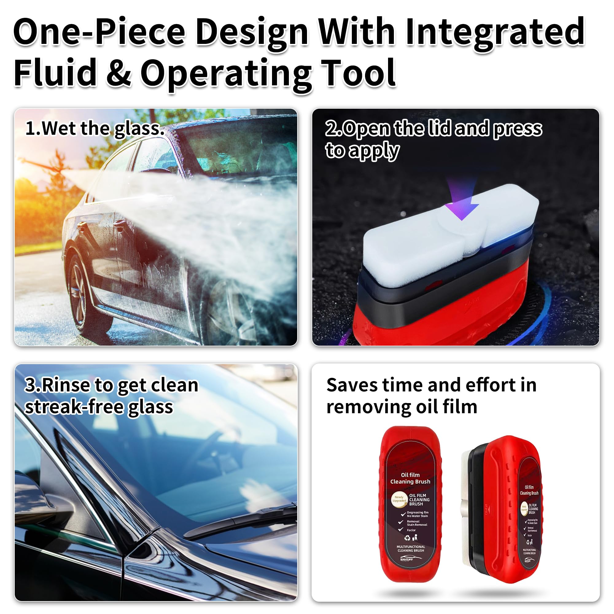 2025 Premium Car Glass Cleaner Kit - All-in-One Windshield Oil Film Remover & Hydrophobic Coating with Cleaning Brush (1 Brush, 4oz & 3.38oz Liquid) | Perfect for Car Windshields, Home Windows & Mirrors