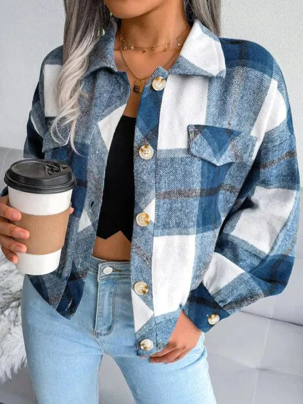 Stylish Short Plaid Loose Women's Coat - Trendy Fall & Winter Outerwear for Casual Outings & Office Wear