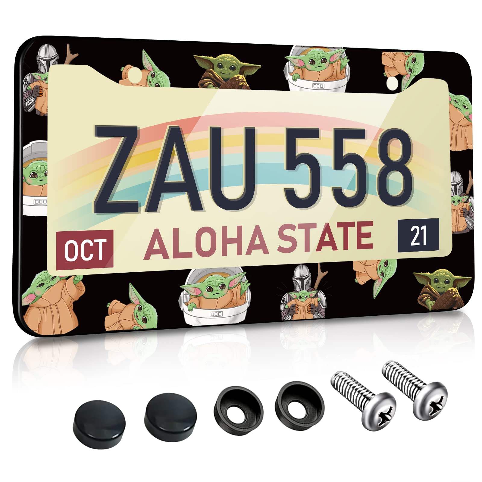 Akkya Funny Cartoon License Plate Frame for Cars - Stainless Steel Front & Rear Plate Cover - Cute Car Accessories for Women, Men & Kids - Perfect for Personalizing Your Vehicle & Adding Humor to Daily Commutes