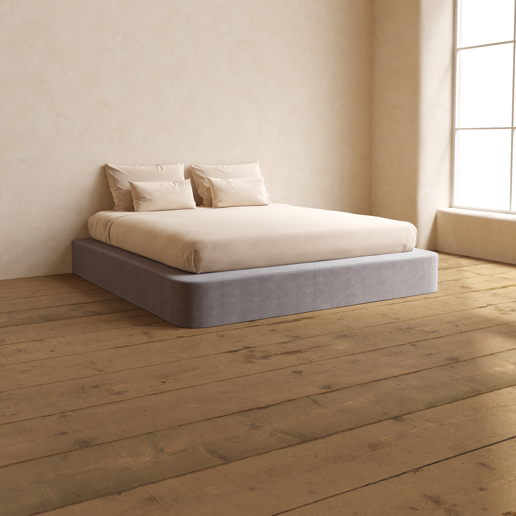 King Upholstered Platform Bed with Plush Weave in Ash - Modern Bedroom Furniture for Master Suite, Guest Room & Apartment Living