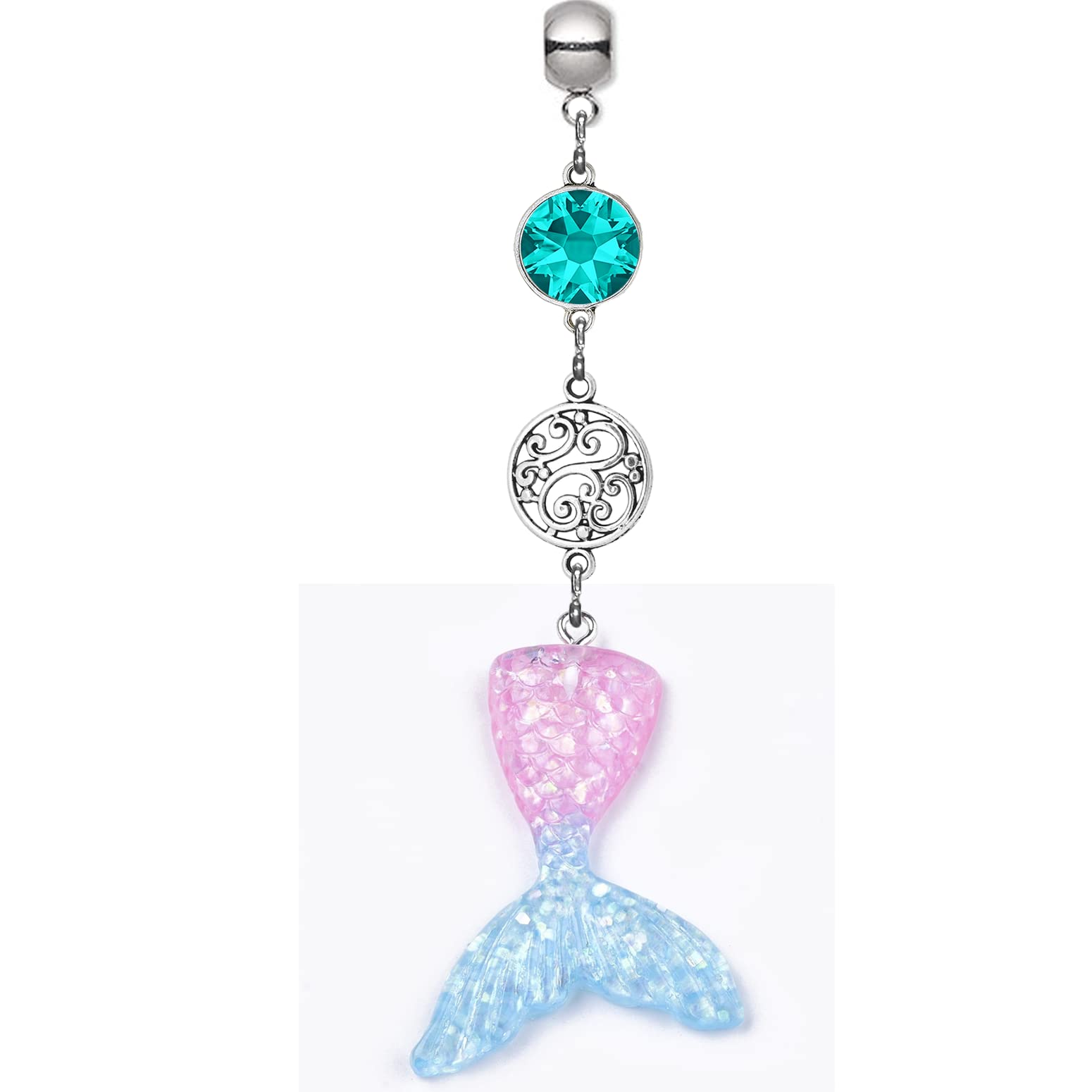 Aqua and Pink Mermaid Rhinestone Car Charm - Elegant Rear View Mirror Hanger Bling for Cars | Perfect for Beach Trips, Road Trips & Gift Giving