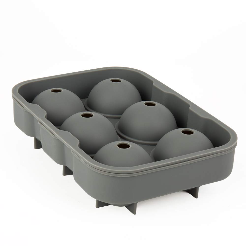 Premium Silicone Ice Cube Trays Set of 2 - Large Square & Sphere Ice Ball Molds with Lids for Whiskey, Cocktails, Brandy - Perfect for Home Bars, Parties & Gifts (Grey)