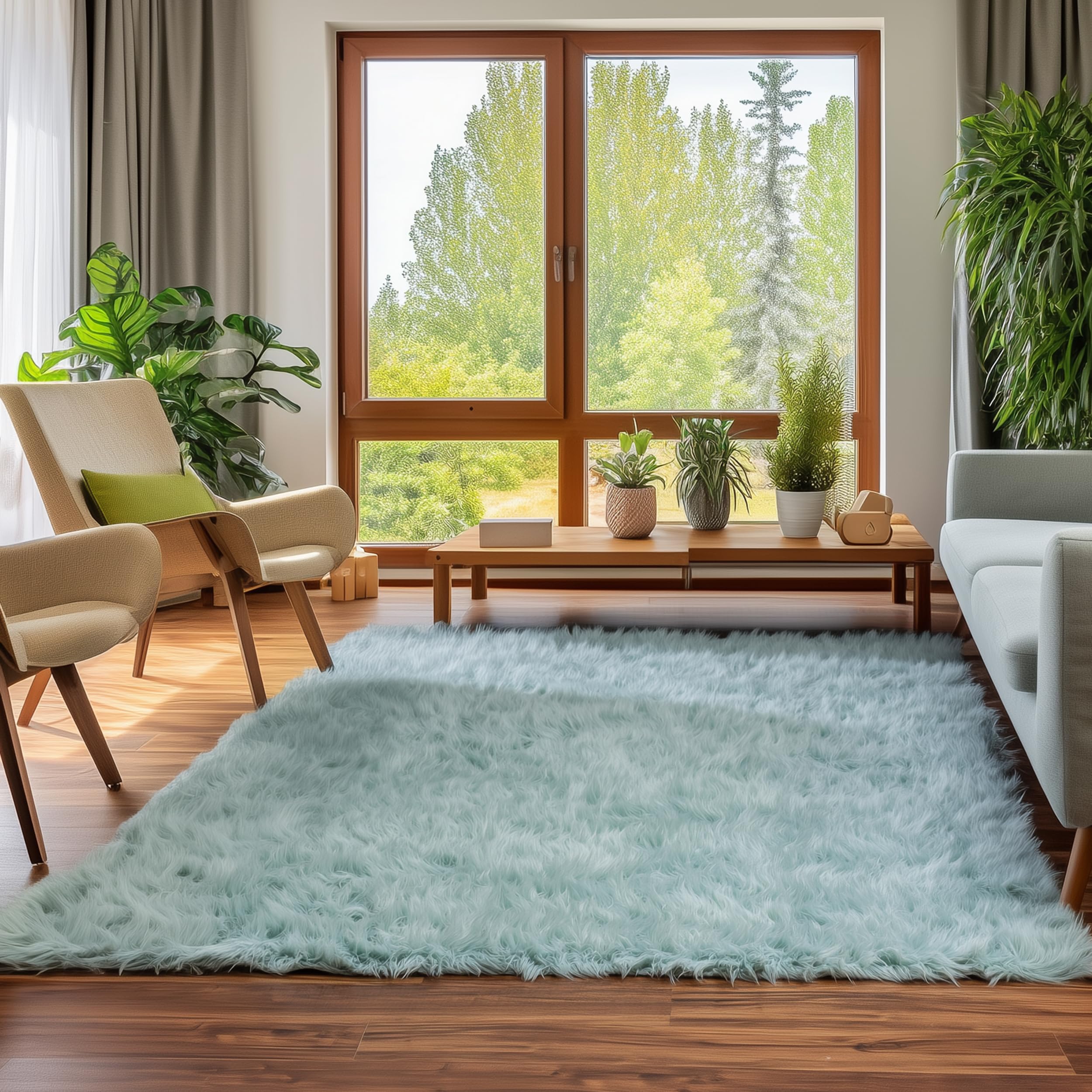 Ultra Soft Fluffy Faux Sheepskin Area Rug - 5x7 Feet Teal Shaggy Carpet for Bedroom, Living Room & Nursery | Cozy Home Decor, Floor Mat for Kids Play Area