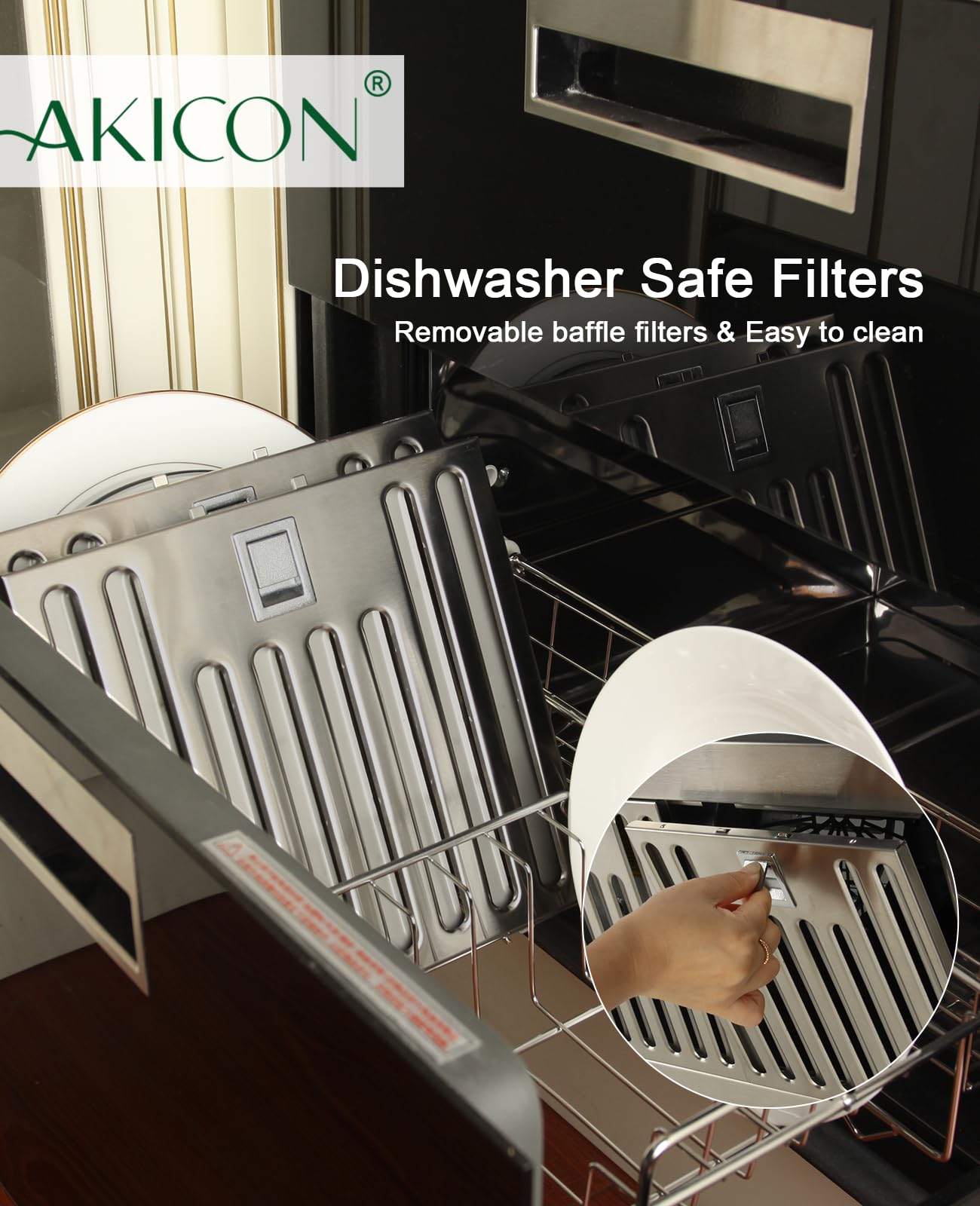 Akicon 30 Inch Stainless Steel Range Hood Insert - Ultra Quiet 600 CFM Ducted Kitchen Vent Hood with Powerful Suction, 3-Speed Settings, LED Lights & Dishwasher Safe Filters - Perfect for Built-In Kitchen Ventilation & Smoke Removal