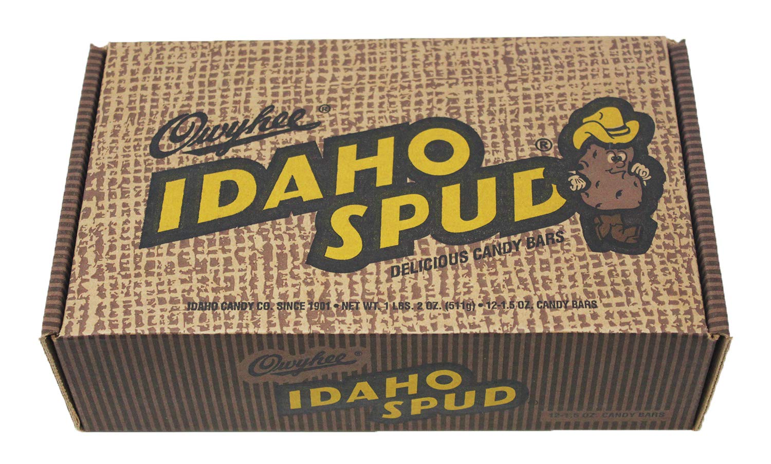 Idaho Spud Candy Bars 12-Pack - Vintage Potato Carton Gift Box - Personalized Greeting Card Option - Perfect for Birthday Gifts, Office Treats & Holiday Stocking Stuffers