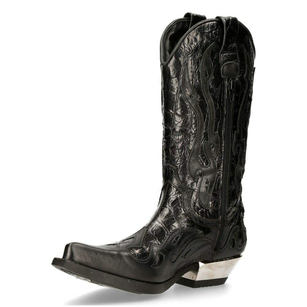 New Rock 7921 Men's Flame Western Cowboy Boots - Genuine Leather, Comfortable & Stylish for Country Music Festivals, Rodeos & Western Fashion