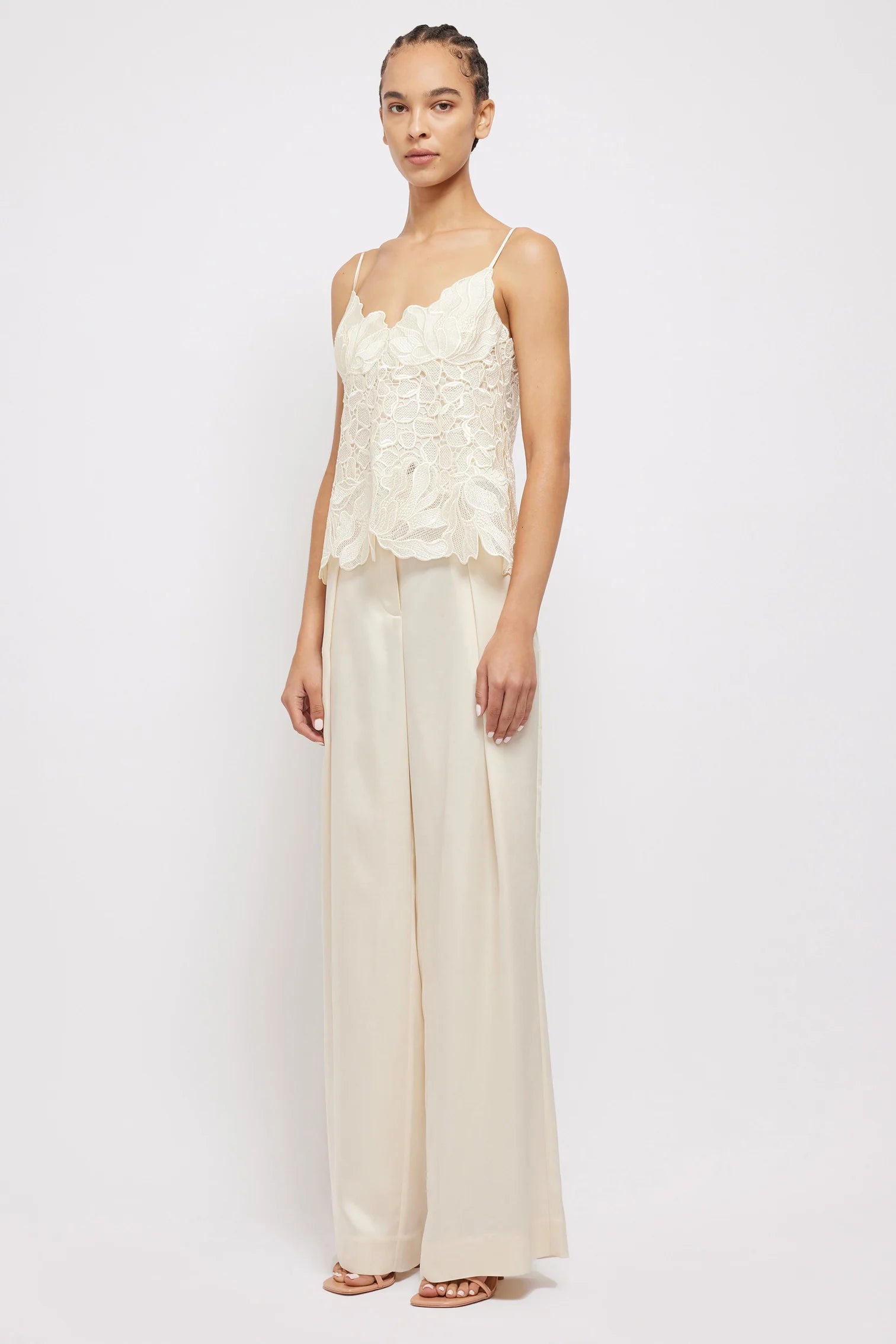 Eliana Cami Ivory Lace Trim Sleeveless Top - Elegant Women's Blouse for Casual Wear, Date Night & Special Occasions