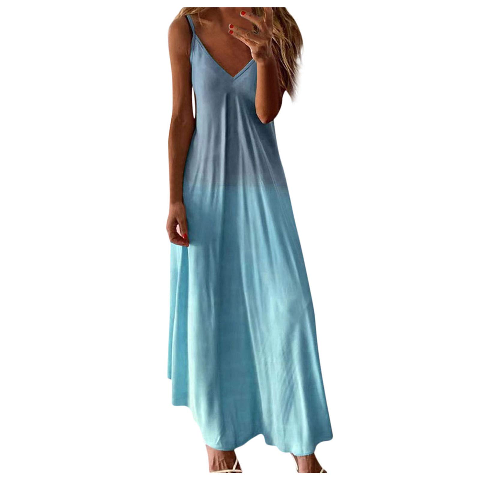 Anuyalue Women's Summer Maxi Dress 2022 - Casual Sleeveless Spaghetti Strap Boho Floral Beach Dress with Sexy V-Neck | Perfect for Vacations, Beach Outings & Summer Parties