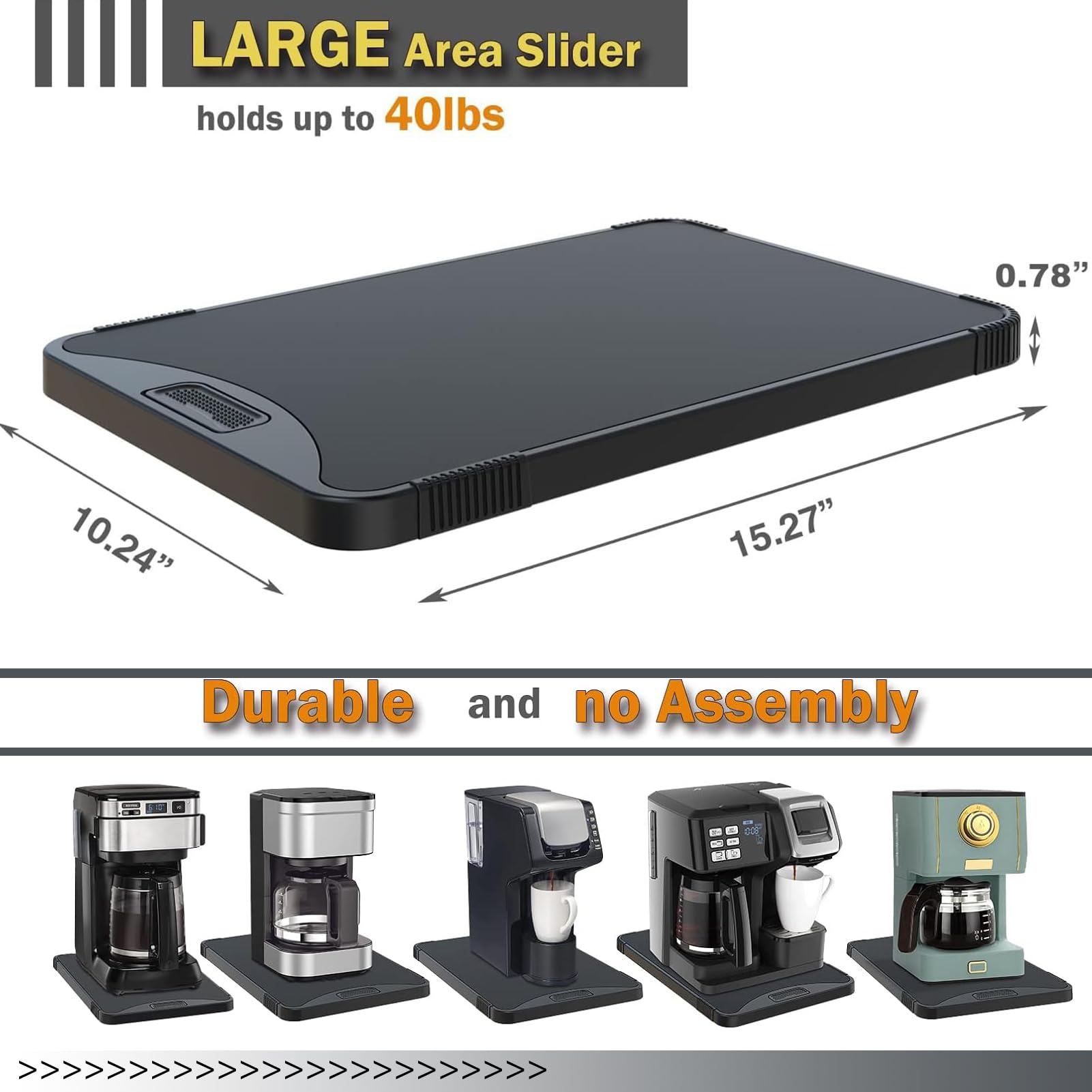 ARGOMAX Appliance Rolling Tray - 10.3''W × 15.3''D Sliding Coffee Maker Tray & Pull Out Organizer for Keurig, Nespresso, Air Fryers - Perfect for Kitchen Counter Space Saving & Appliance Organization