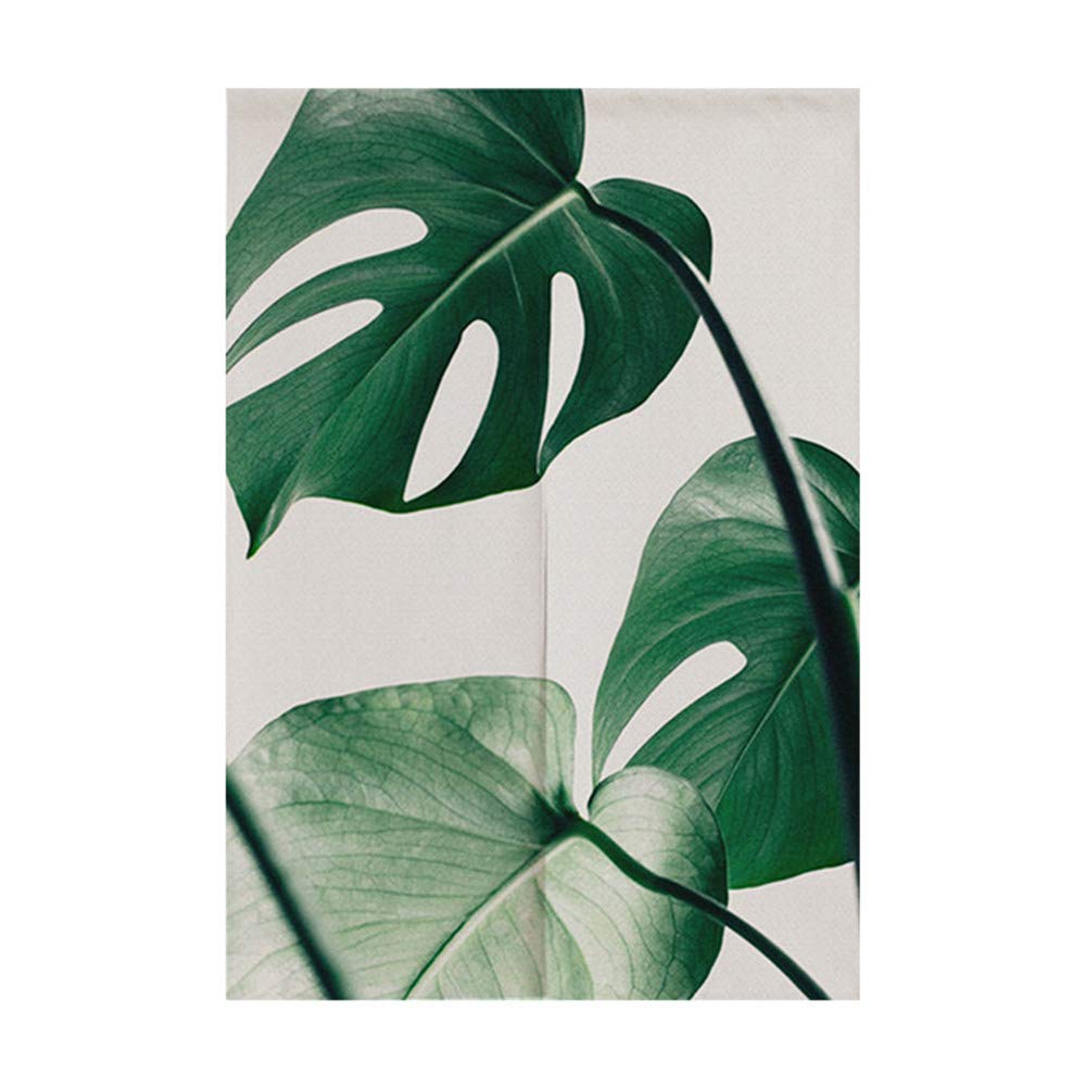 MYRU Japanese Noren Curtain - Feng Shui Door Hanging for Home & Entrance Decor (Cyan Leaves Design, 33.5 x 59 Inches) - Perfect for Living Room, Bedroom, or Restaurant Partition