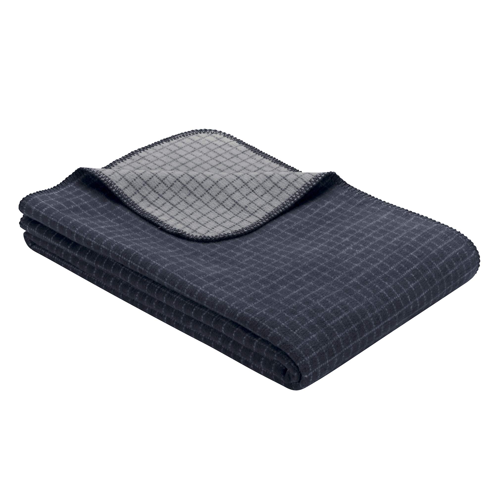 IBENA Jacquard Woven GOTS Certified Organic Cotton Throw Blanket - Navy Blue - Soft Luxury Blanket for Sofa, Bed & Travel - Eco-Friendly Home Decor Gift