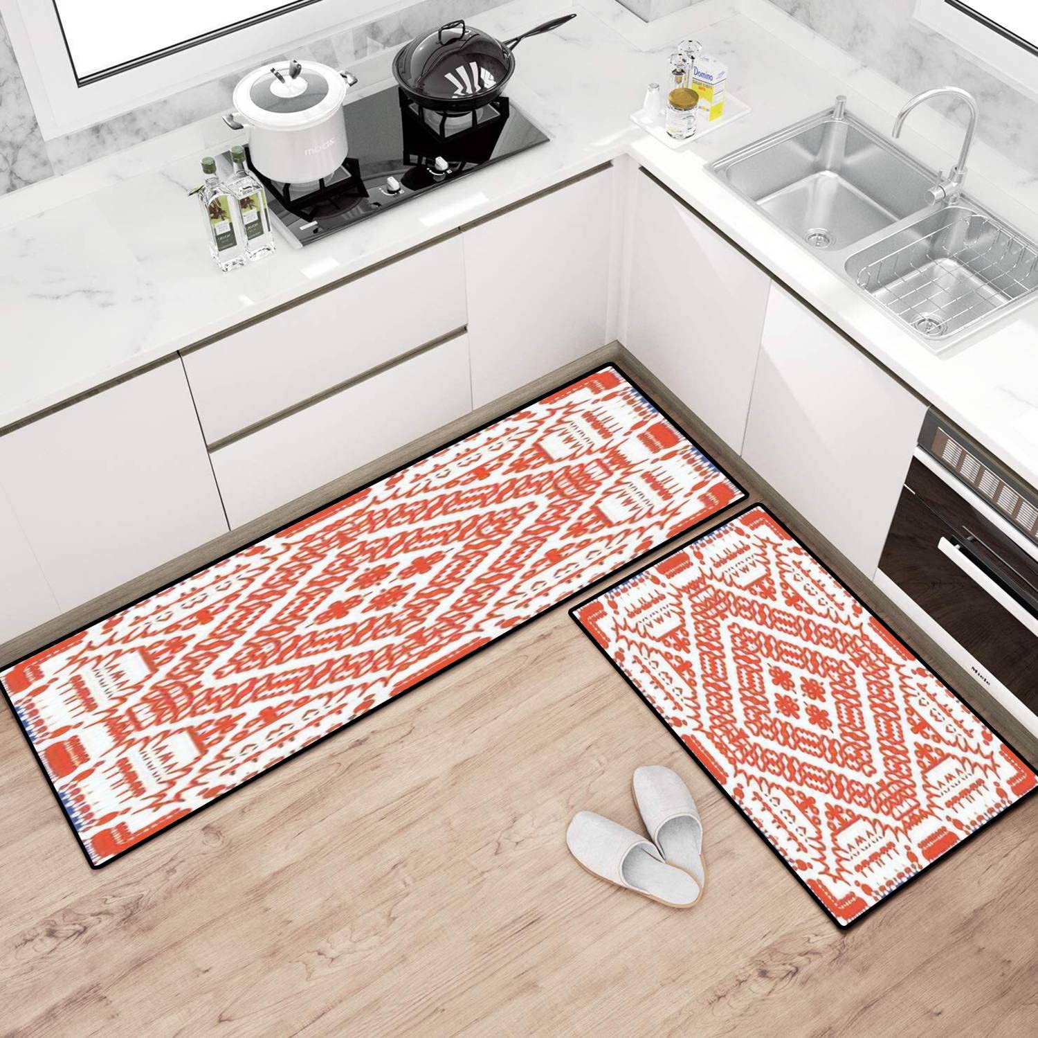 Non-Slip Washable Mexican Talavera Kitchen Rugs Set - Traditional Ornate Bathroom Floor Mat, Anti-Fatigue Standing Runner & Decor - Perfect for Kitchens, Bathrooms, Entryways & High-Traffic Areas