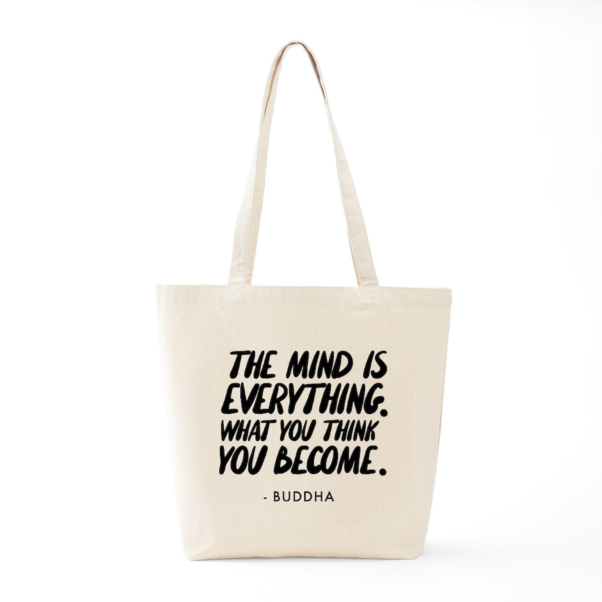 Buddha Quote 'The Mind Is Everything' Tote Bag - Natural Canvas Reusable Shopping Bag for Yoga, Meditation & Eco-Friendly Grocery Shopping