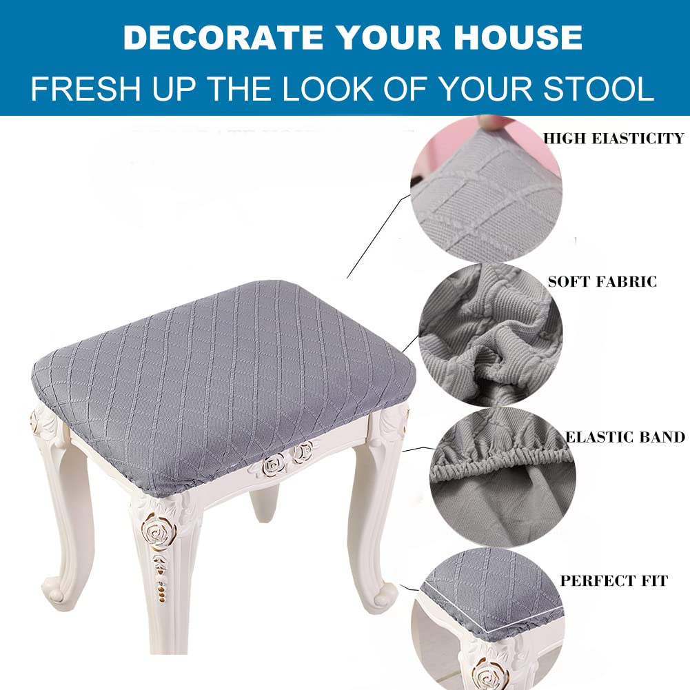 ANWUCHEN 4-Pack Stretchable Rectangle Bar Stool Covers - Elastic Jacquard Slipcovers for Wooden/Metal Stools, Vanity Chairs & Counter Seats (Gray) - Perfect for Home Bars, Kitchen Islands & Salon Makeup Stations