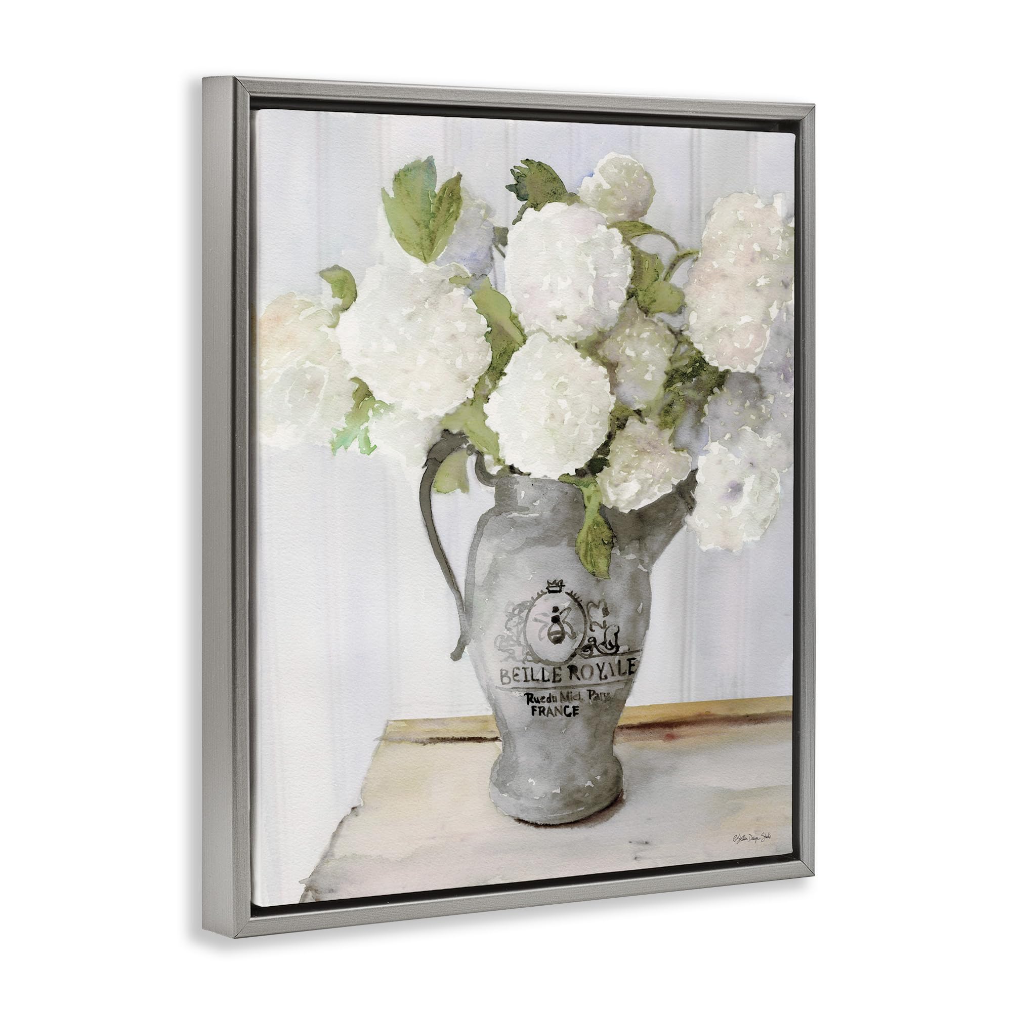 Stupell Industries White Hydrangea in French Country Pitcher Still Life Canvas Wall Art - Floral Home Decor for Living Room, Bedroom & Office - Designed by Stellar Design Studio