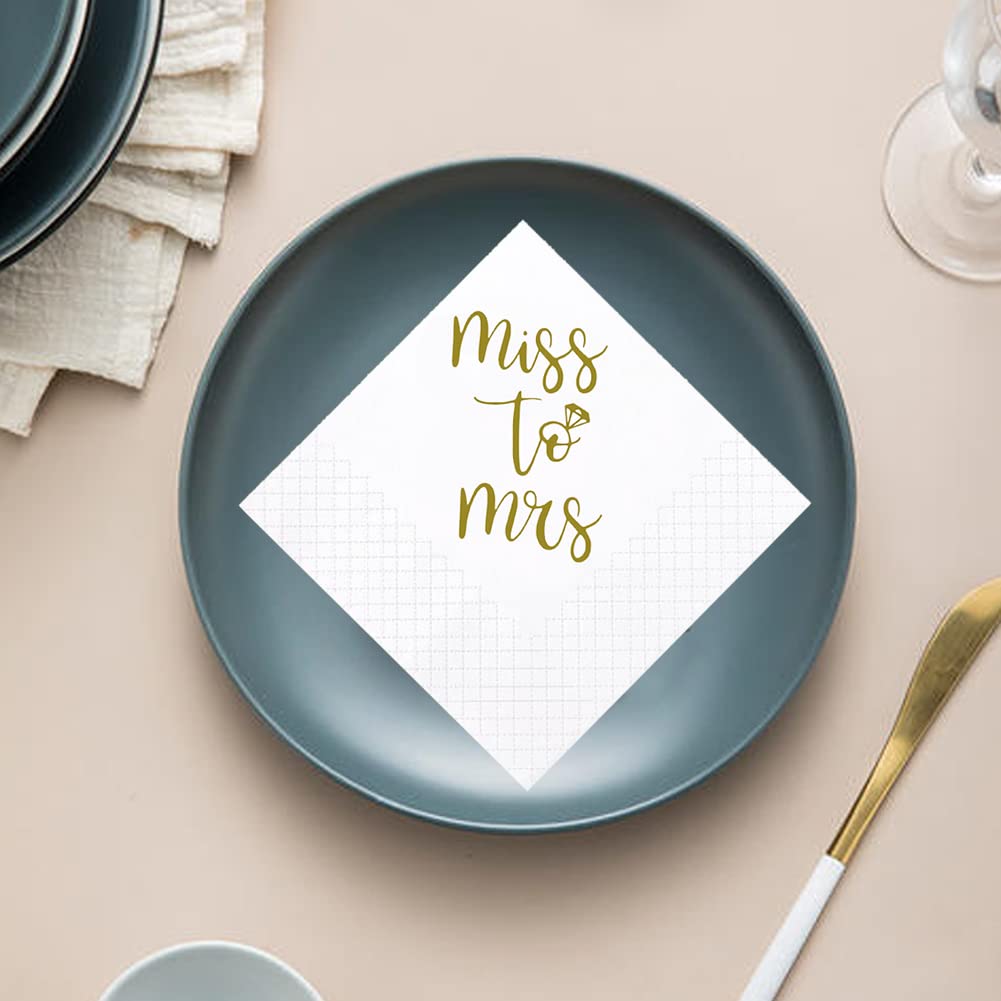 100-Pack Gold 'Miss to Mrs' Bridal Shower Cocktail Napkins | 2-Ply 5x5 Inch Disposable Paper Napkins for Wedding, Engagement & Bachelorette Parties | Perfect for Table Decorations, Drink Servings & Guest Favors