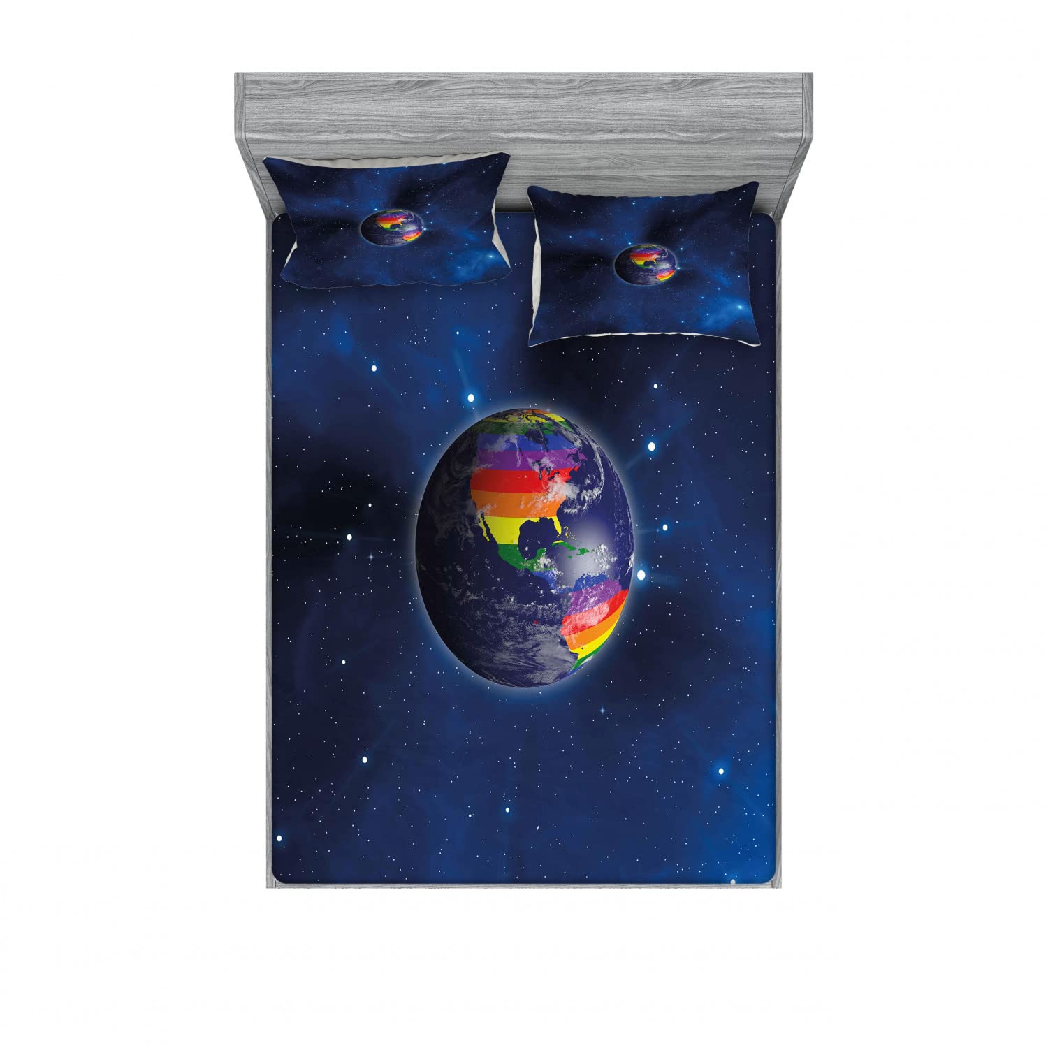 Ambesonne 2-Pack Queen Size Fitted Sheet Set with 4 Pillow Shams - Dark Blue Earth Tone LGBT Pride Bedding Collection | Soft Jersey Knit Sheets for Guest Room, Dorm Decor & LGBTQ+ Themed Bedroom