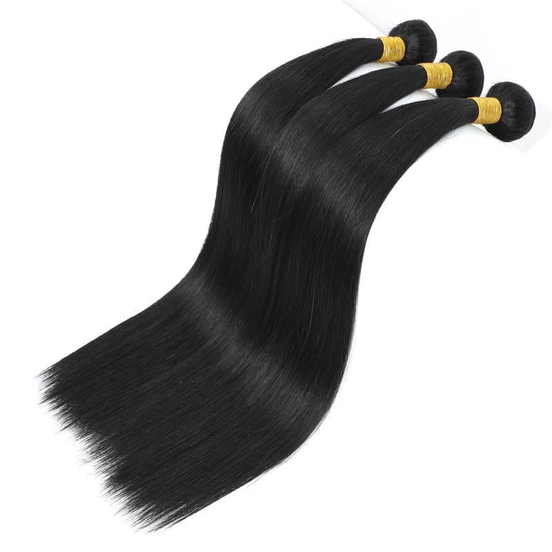 YAREESONG 100% Unprocessed Brazilian Virgin Human Hair Bundles - 3 Bundles 34 Inch Straight Weave Extensions (Natural Black) for Styling, Length & Volume - Perfect for Daily Wear, Parties & Special Occasions