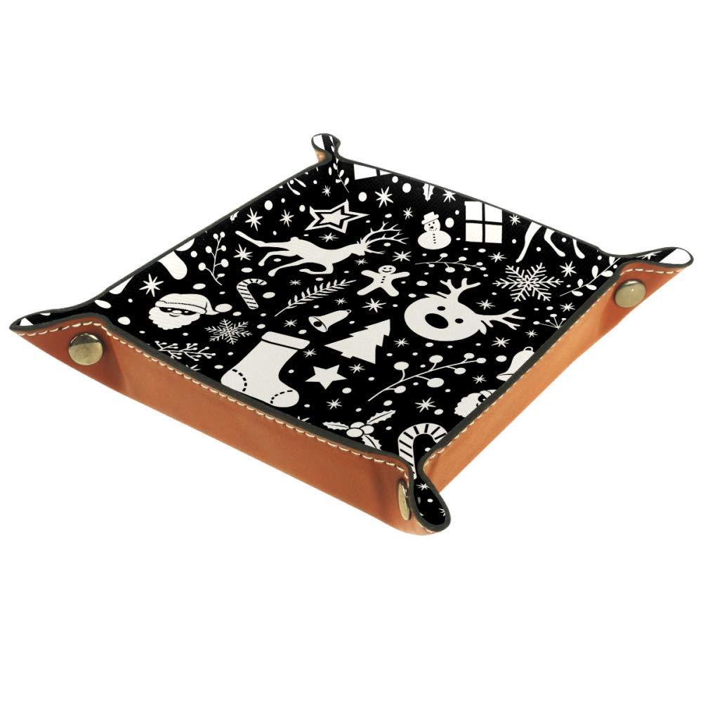 AISSO Leather Valet Tray - Christmas Deer Print Jewelry Organizer Box for Watches, Keys, Wallets & Phones | Perfect for Bedroom Dresser, Office Desk & Entryway Storage