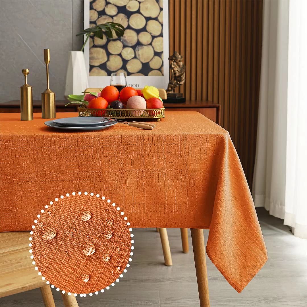 MikiUp Faux Linen Rectangle Fall Tablecloth - Waterproof & Washable Slub Textured Table Cover for Kitchen, Dining Room, Party, Banquet - Perfect for Thanksgiving, Christmas, and Holiday Decorations