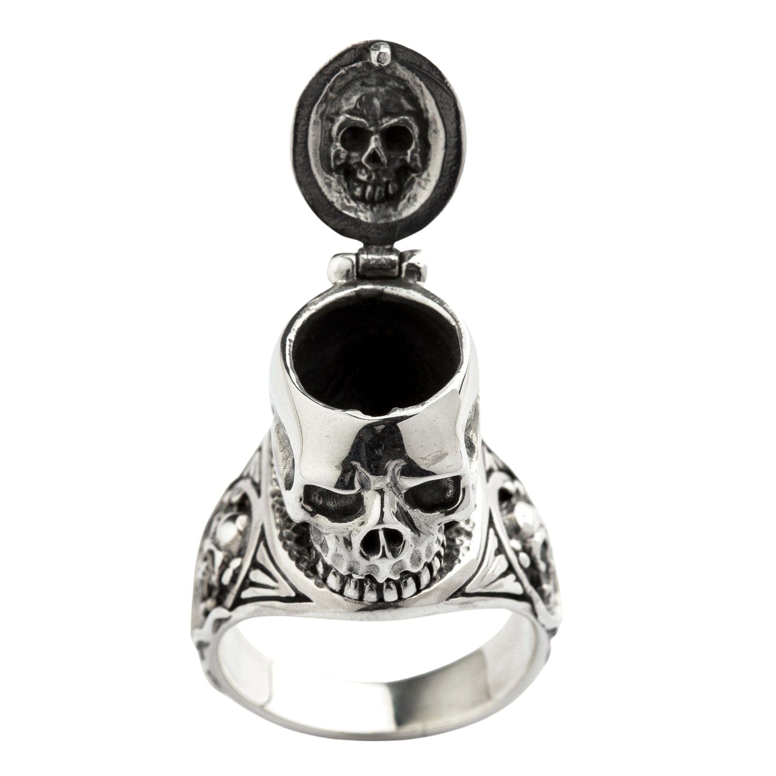 Gothic Skull Poison Pill Box Ring - Sterling Silver Jewelry for Men & Women - Perfect for Halloween, Gothic Fashion, and Unique Gift Giving