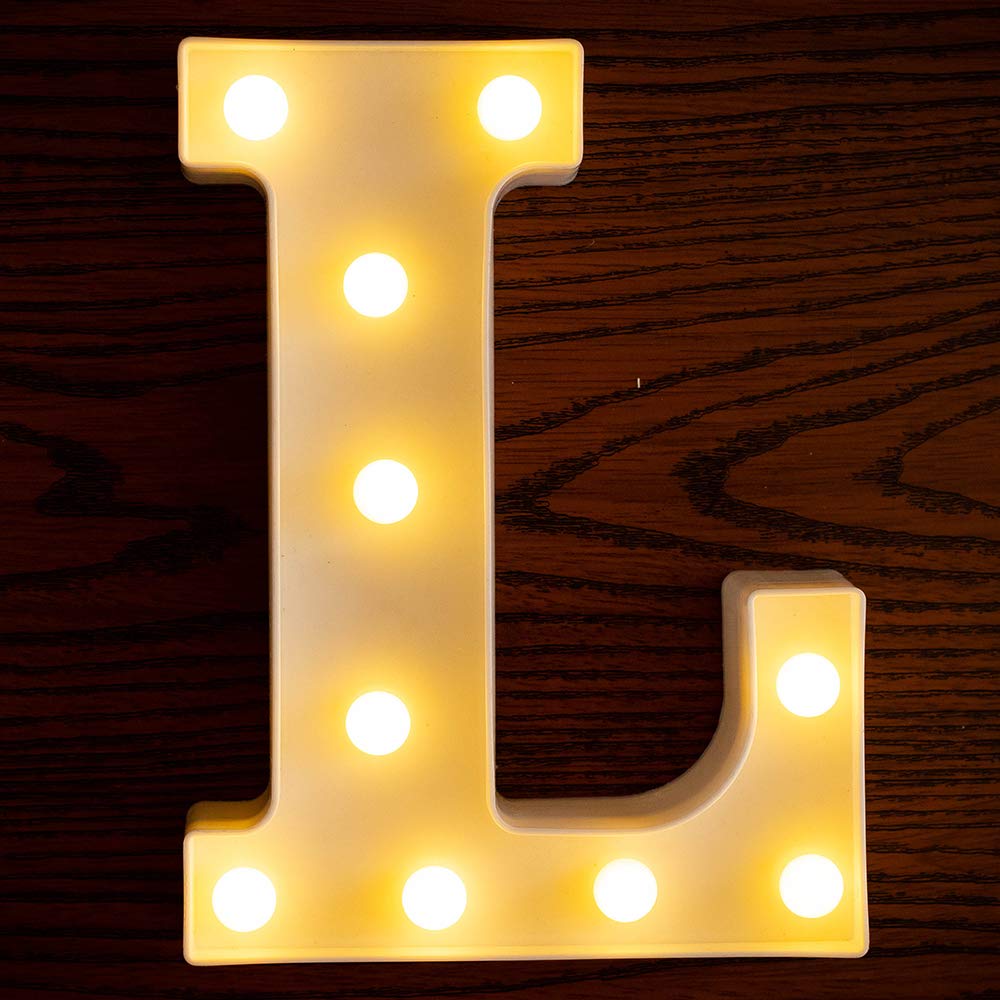 LED Letter Lights - Battery Powered Light Up Letters for Home Decor, Wedding, Birthday Party, Christmas & Bar Sign (L) - Perfect for Night Lights, Wall Decor & Festive Celebrations