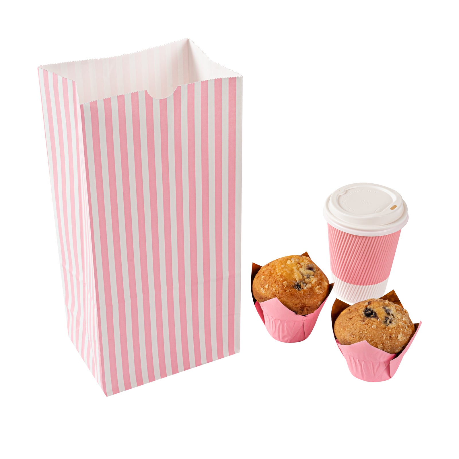 Premium Pink and White Striped Paper Gift Bags - 8 lb Capacity, 6 x 4 x 11.75 Inches - Bulk Pack of 100 - Perfect for Birthday Parties, Baby Showers & Retail Packaging
